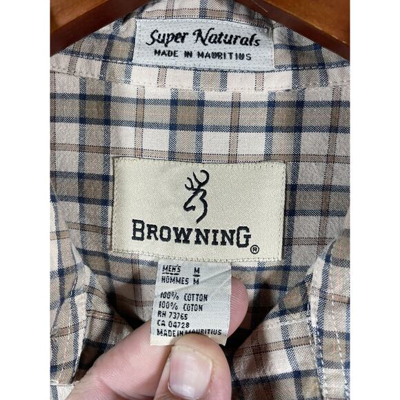 Browning Super Naturals Button Down Shirt Men's Medium Brown Plaid Short Sleeve - Picture 4 of 12